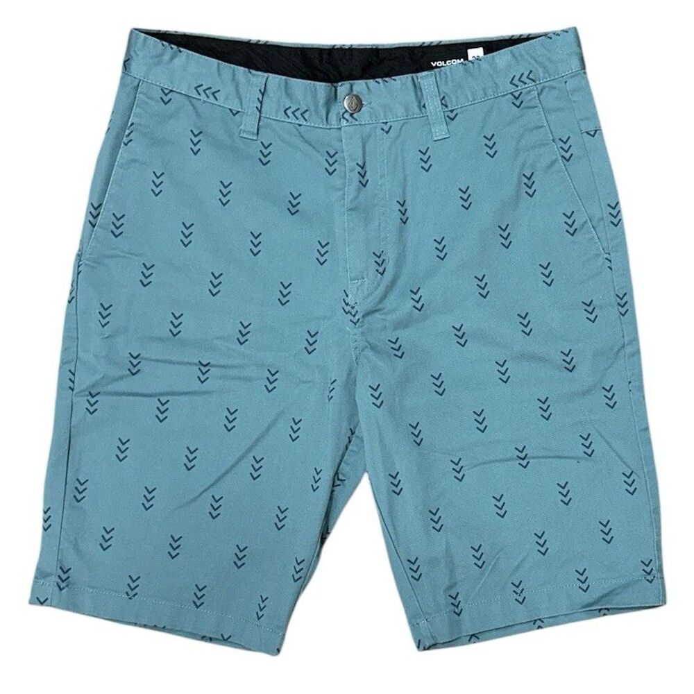 Volcom Chino Shorts Men’s Size 32 Teal Flat Front Casual Skater Geometric AOP